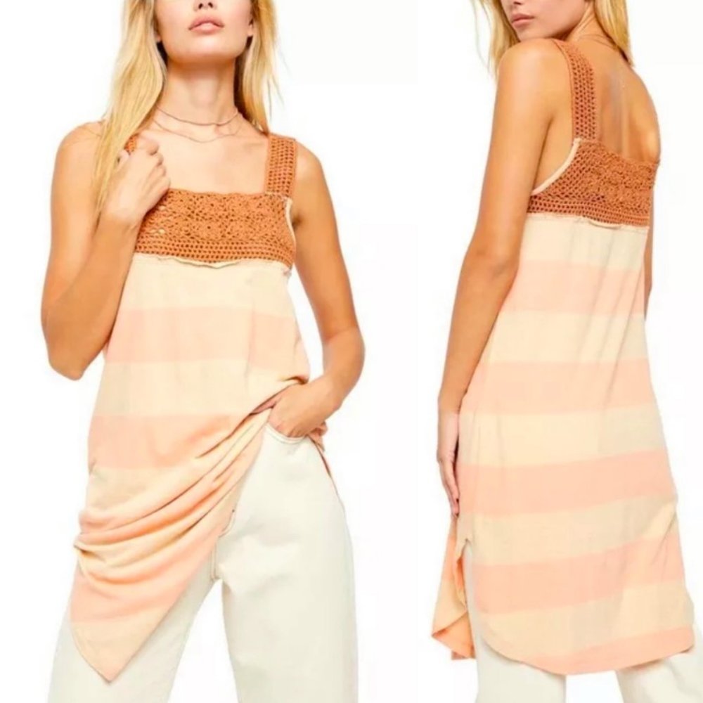 🆕 FREE PEOPLE Luca Crochet Stripe Tunic - Picture 4 of 5
